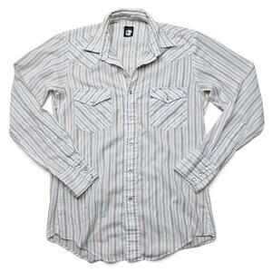 KARMAN Western Pearl Snap Shirt Men's S VTG 80's Striped Retro Cowboy Ranchwear